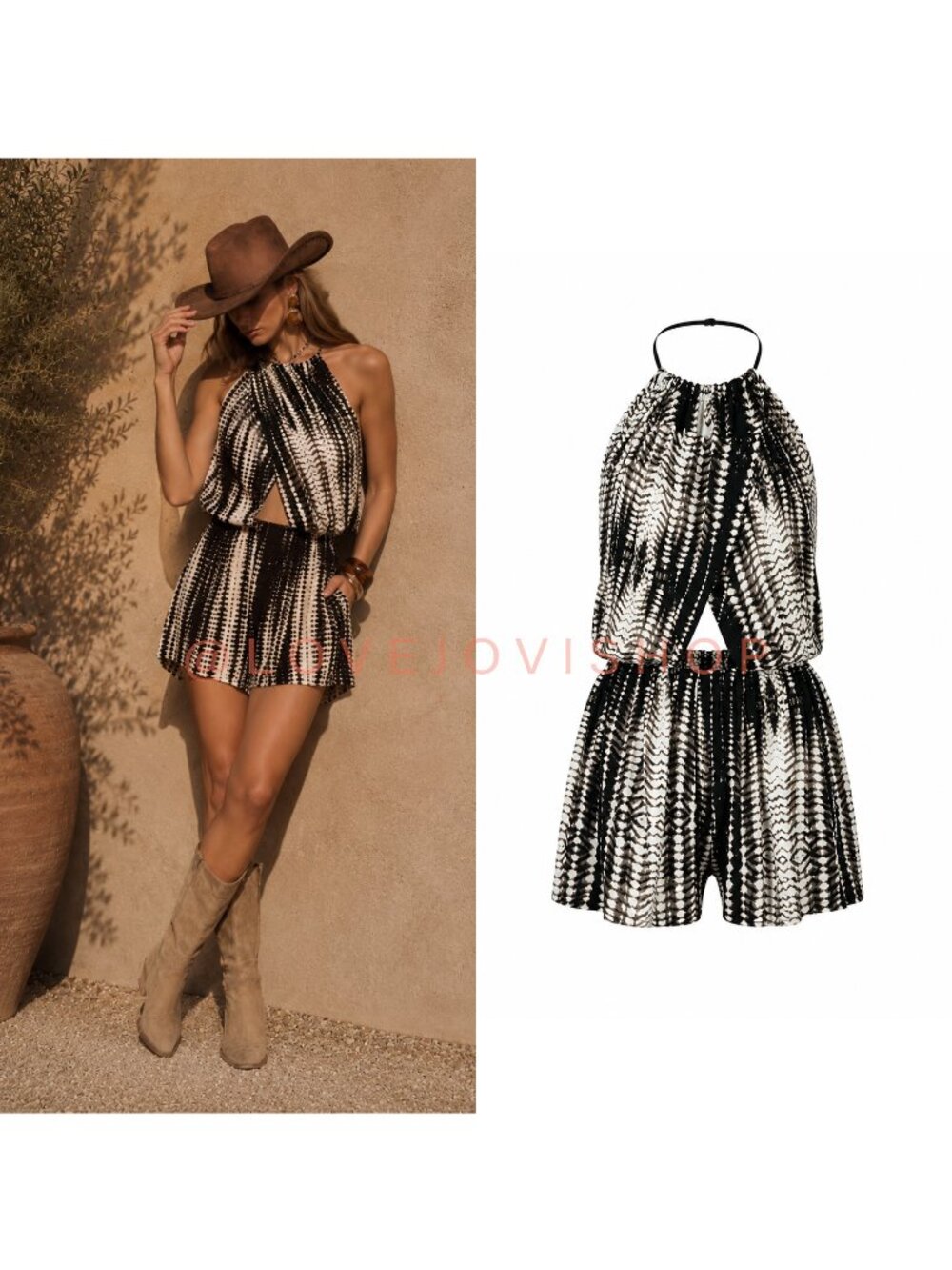 Western Boho | Leith Tie Dye Wrap Romper | Keyhole Back | Elastic Zipper | S